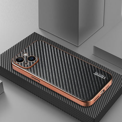 For iPhone 14 AZNS Electroplated Edge Carbon Fiber Texture Phone Case(Black) - iPhone 14 Cases by AZNS | Online Shopping UK | buy2fix