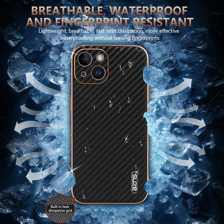 For iPhone 14 AZNS Electroplated Edge Carbon Fiber Texture Phone Case(Black) - iPhone 14 Cases by AZNS | Online Shopping UK | buy2fix