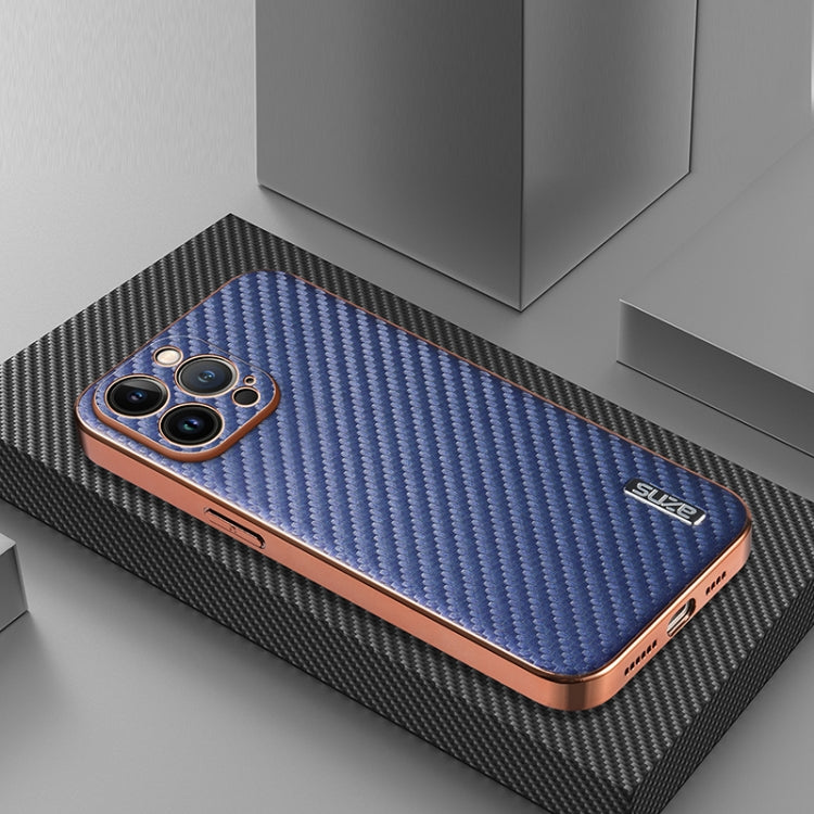 For iPhone 13 Pro AZNS Electroplated Edge Carbon Fiber Texture Phone Case(Blue) - iPhone 13 Pro Cases by AZNS | Online Shopping UK | buy2fix