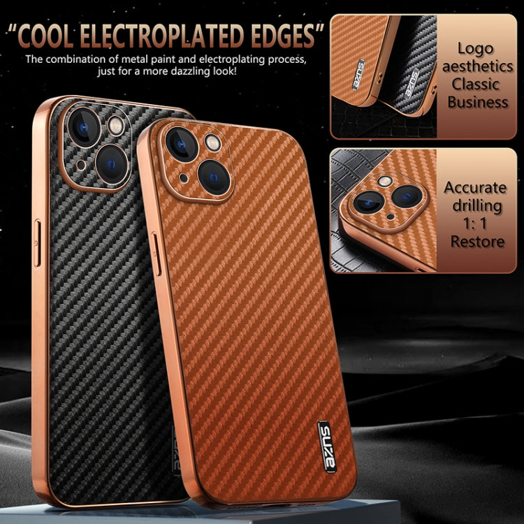 For iPhone 13 AZNS Electroplated Edge Carbon Fiber Texture Phone Case(Blue) - iPhone 13 Cases by AZNS | Online Shopping UK | buy2fix