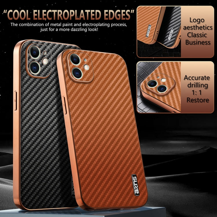 For iPhone 11 AZNS Electroplated Edge Carbon Fiber Texture Phone Case(Brown) - iPhone 11 Cases by AZNS | Online Shopping UK | buy2fix
