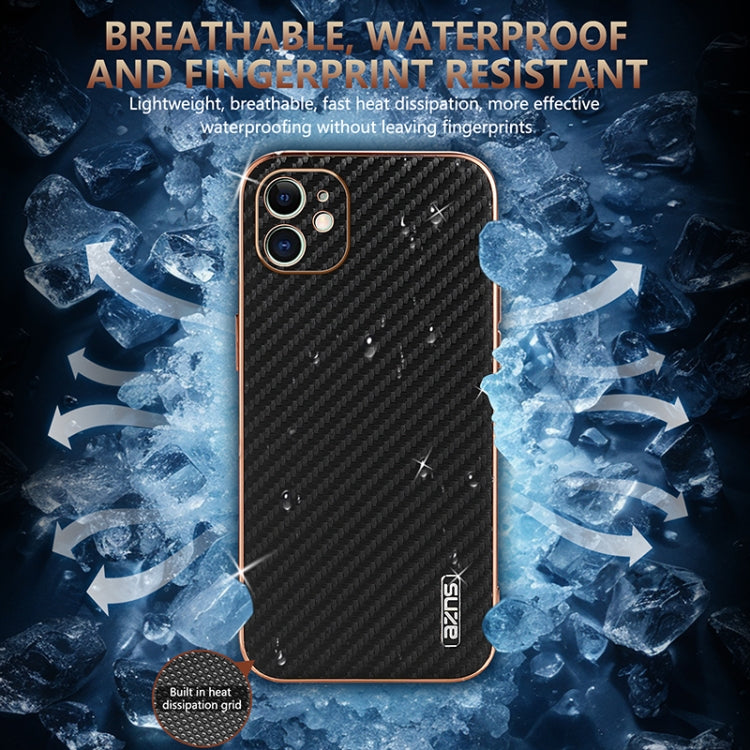 For iPhone 11 AZNS Electroplated Edge Carbon Fiber Texture Phone Case(Brown) - iPhone 11 Cases by AZNS | Online Shopping UK | buy2fix