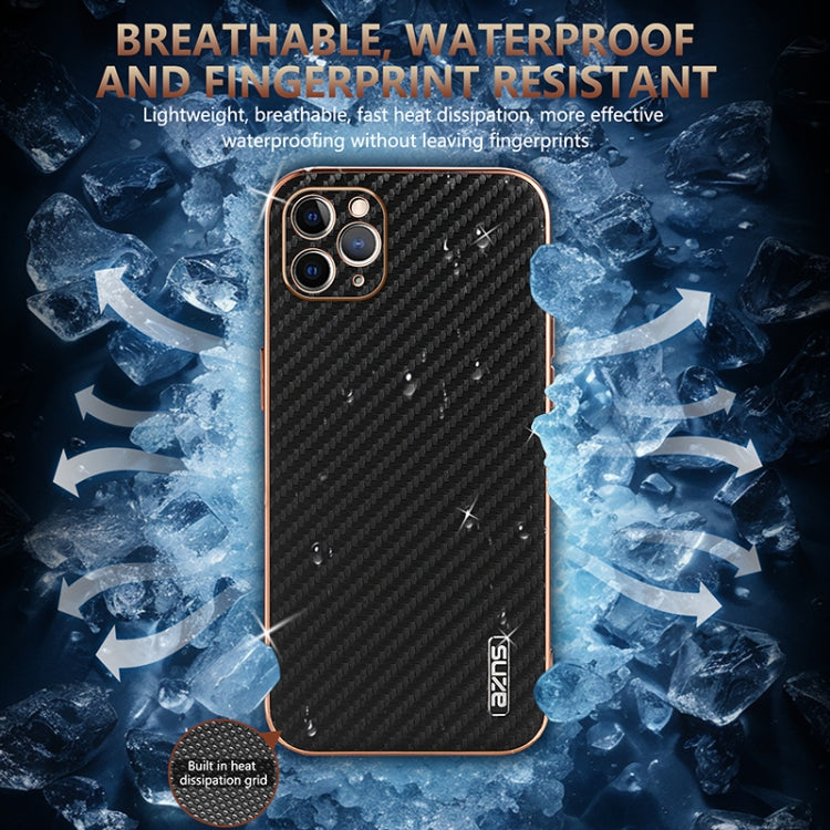 For iPhone 11 Pro AZNS Electroplated Edge Carbon Fiber Texture Phone Case(Black) - iPhone 11 Pro Cases by AZNS | Online Shopping UK | buy2fix