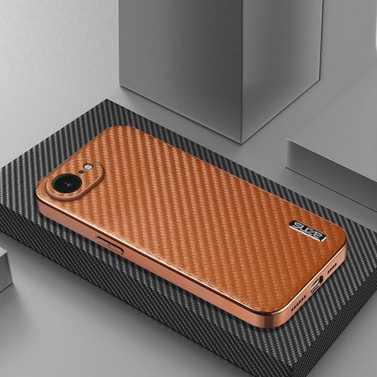 For iPhone 16e AZNS Electroplated Edge Carbon Fiber Texture Phone Case(Brown) - iPhone 16e Cases by AZNS | Online Shopping UK | buy2fix
