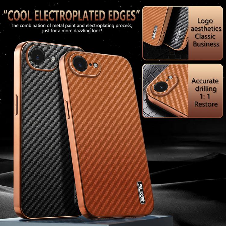 For iPhone 16e AZNS Electroplated Edge Carbon Fiber Texture Phone Case(Green) - iPhone 16e Cases by AZNS | Online Shopping UK | buy2fix