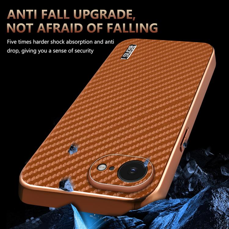 For iPhone 16e AZNS Electroplated Edge Carbon Fiber Texture Phone Case(Green) - iPhone 16e Cases by AZNS | Online Shopping UK | buy2fix