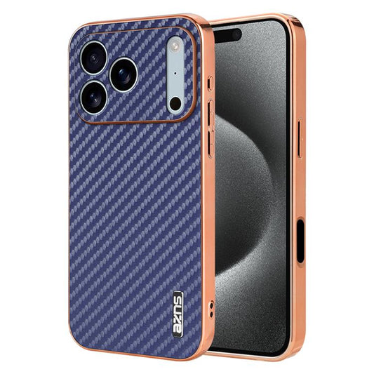 For iPhone 17 Pro Max AZNS Electroplated Edge Carbon Fiber Texture Phone Case(Blue) - iPhone 17 Pro Max Cases by AZNS | Online Shopping UK | buy2fix