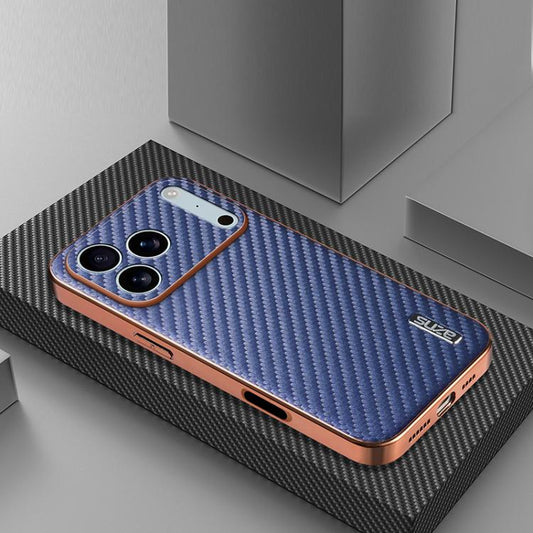 For iPhone 17 Pro Max AZNS Electroplated Edge Carbon Fiber Texture Phone Case(Blue) - iPhone 17 Pro Max Cases by AZNS | Online Shopping UK | buy2fix