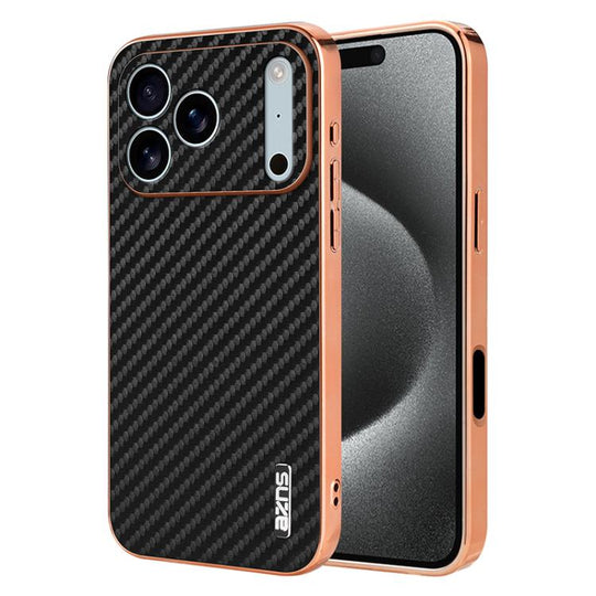 For iPhone 17 Pro AZNS Electroplated Edge Carbon Fiber Texture Phone Case(Black)
