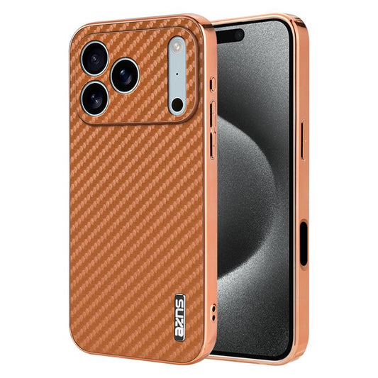 For iPhone 17 Pro AZNS Electroplated Edge Carbon Fiber Texture Phone Case(Brown) - iPhone 17 Pro Cases by AZNS | Online Shopping UK | buy2fix