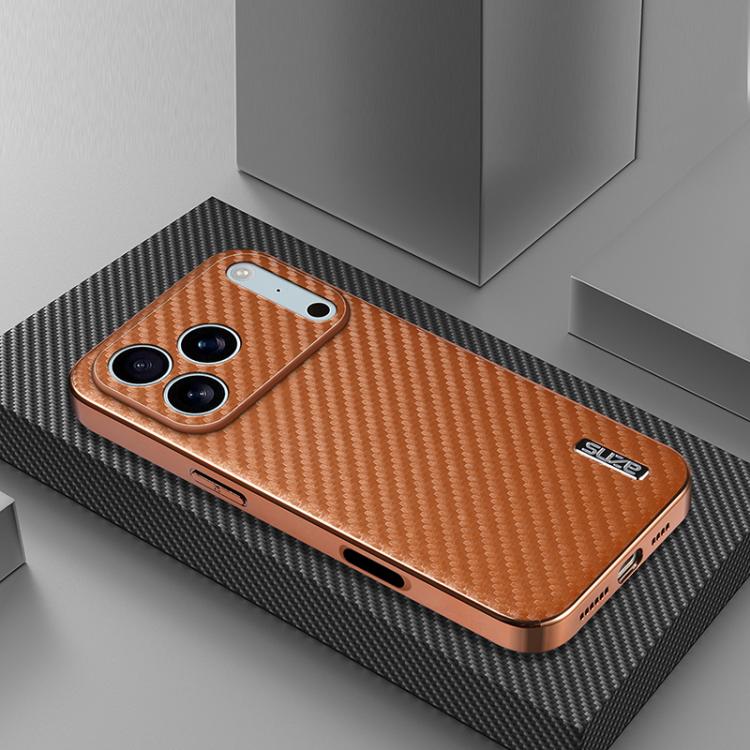 For iPhone 17 Pro AZNS Electroplated Edge Carbon Fiber Texture Phone Case(Brown) - iPhone 17 Pro Cases by AZNS | Online Shopping UK | buy2fix