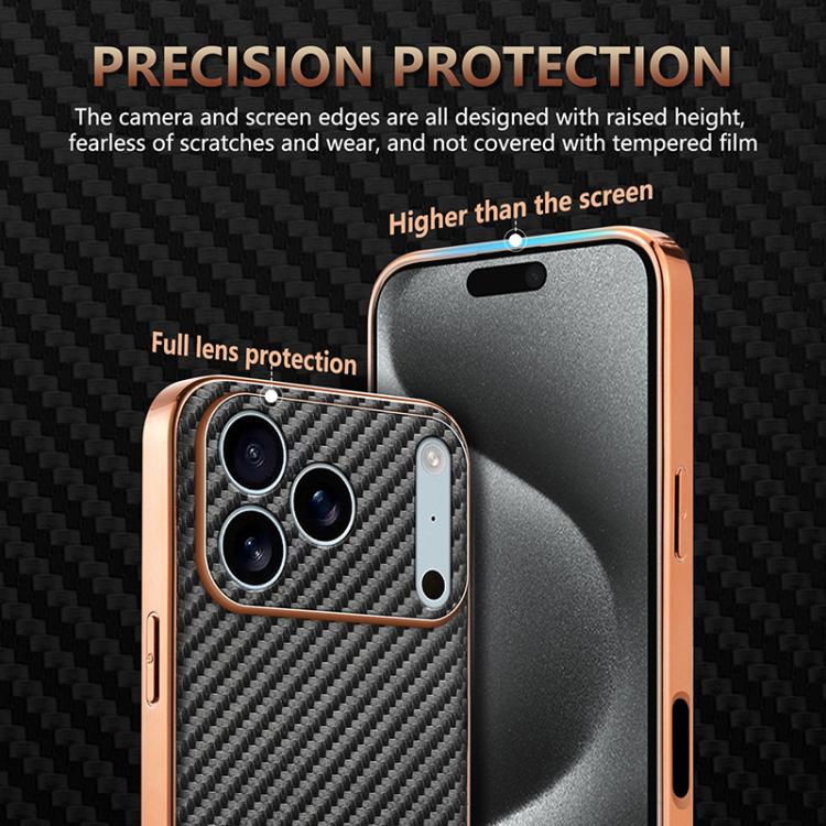 For iPhone 17 Pro AZNS Electroplated Edge Carbon Fiber Texture Phone Case(Brown) - iPhone 17 Pro Cases by AZNS | Online Shopping UK | buy2fix