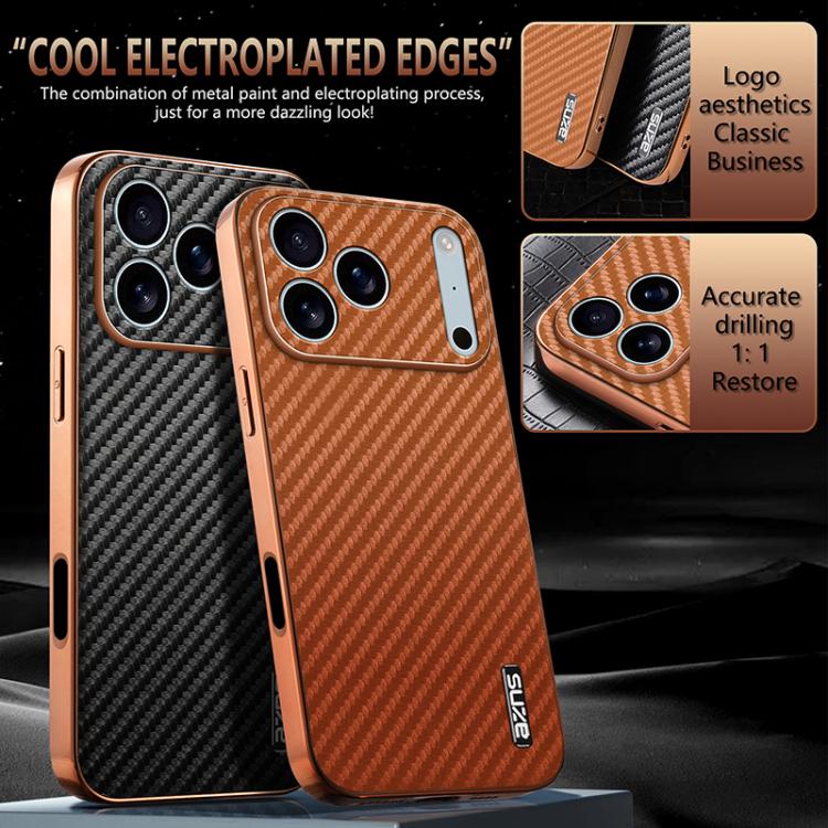 For iPhone 17 Pro AZNS Electroplated Edge Carbon Fiber Texture Phone Case(Blue) - iPhone 17 Pro Cases by AZNS | Online Shopping UK | buy2fix