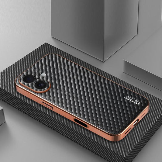 For iPhone 17 AZNS Electroplated Edge Carbon Fiber Texture Phone Case(Black) - iPhone 17 Cases by AZNS | Online Shopping UK | buy2fix