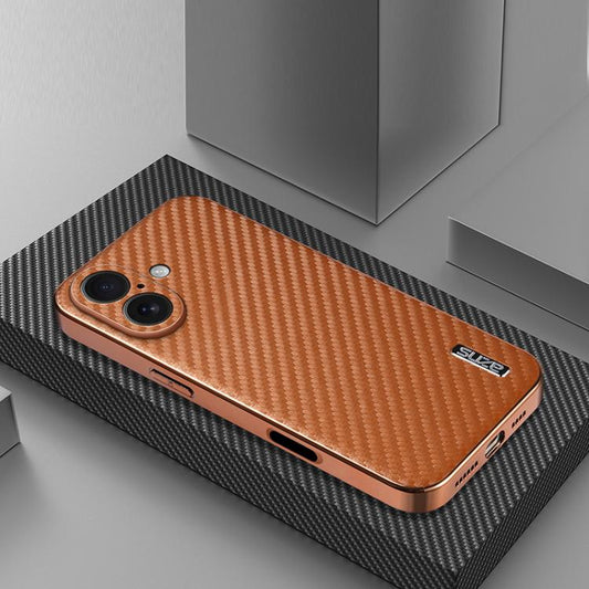For iPhone 17 AZNS Electroplated Edge Carbon Fiber Texture Phone Case(Brown) - iPhone 17 Cases by AZNS | Online Shopping UK | buy2fix