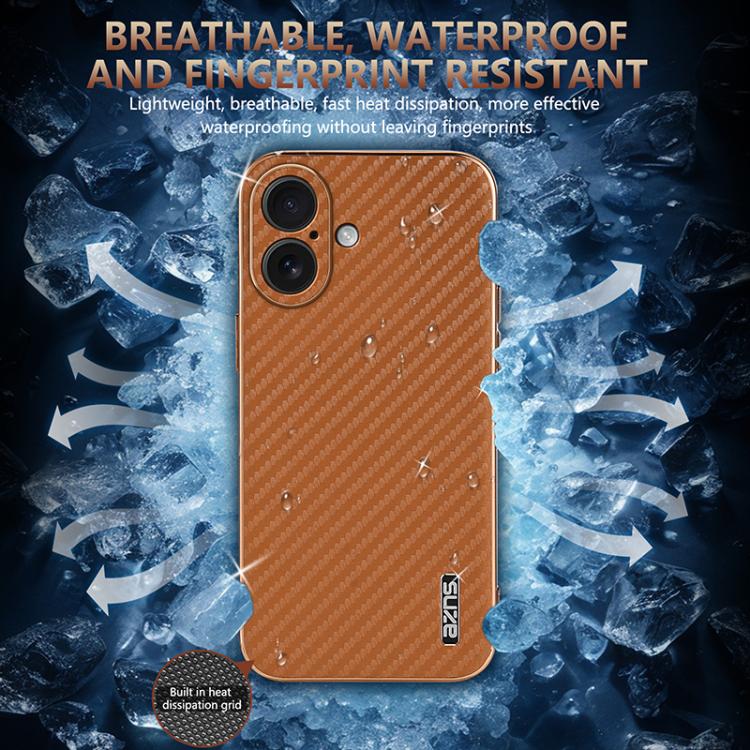 For iPhone 17 AZNS Electroplated Edge Carbon Fiber Texture Phone Case(Brown) - iPhone 17 Cases by AZNS | Online Shopping UK | buy2fix