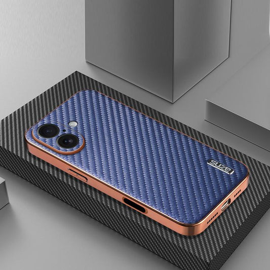 For iPhone 17 AZNS Electroplated Edge Carbon Fiber Texture Phone Case(Blue) - iPhone 17 Cases by AZNS | Online Shopping UK | buy2fix