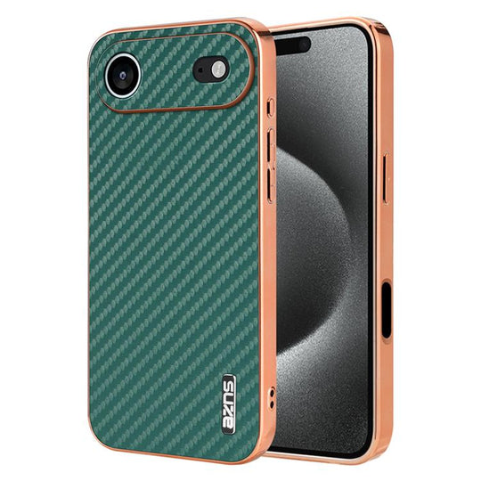 For iPhone Air AZNS Electroplated Edge Carbon Fiber Texture Phone Case(Green)