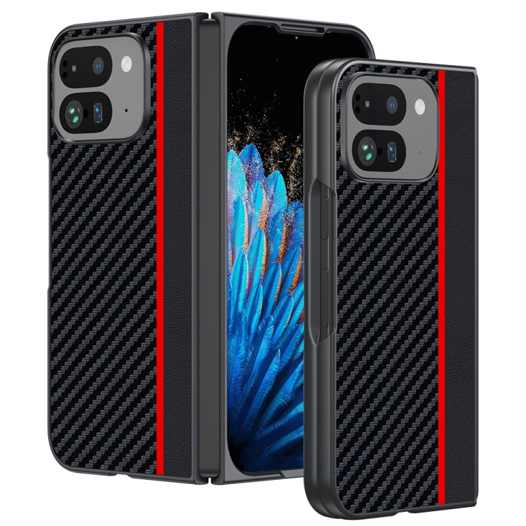 For Google Pixel 9 Pro Fold Ultra-thin Carbon Fiber Texture Printing Phone Case(Black Red) by buy2fix