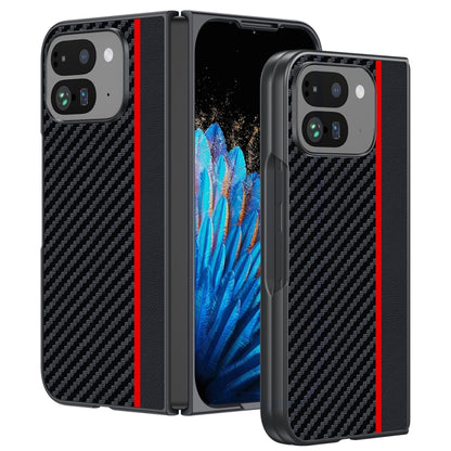 For Google Pixel 9 Pro Fold Ultra-thin Carbon Fiber Texture Printing Phone Case(Black Red) by buy2fix