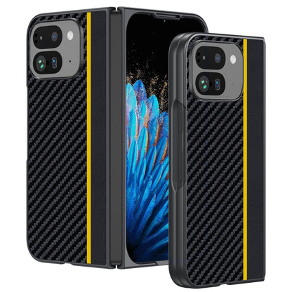 For Google Pixel 9 Pro Fold Ultra-thin Carbon Fiber Texture Printing Phone Case(Black Yellow) by buy2fix