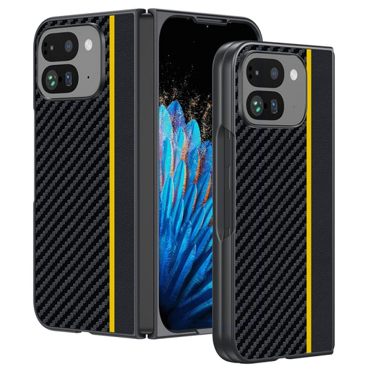 For Google Pixel 9 Pro Fold Ultra-thin Carbon Fiber Texture Printing Phone Case(Black Yellow) by buy2fix