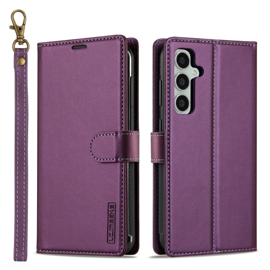For Samsung Galaxy S24 FE 5G LC.IMEEKE L2 Series Detachable Magsafe PU Phone Case with Lanyard(Purple)