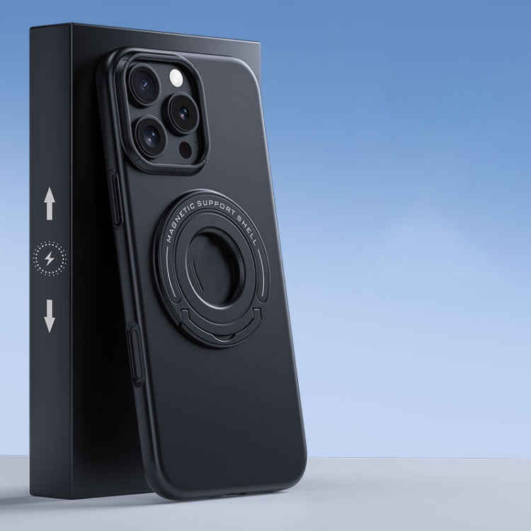 For iPhone 16 Pro Matte Magsafe Magnetic Phone Case with Trolley Holder(Black) by buy2fix