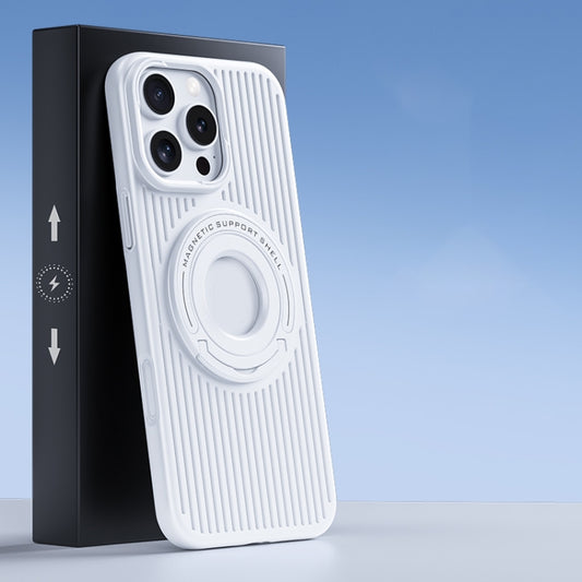 For iPhone 16 Pro Max Cooling MagSafe Magnetic Phone Case with Trolley Bracket(White) by buy2fix