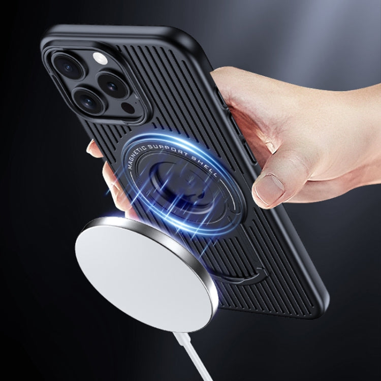 For iPhone 16 Pro Max Cooling MagSafe Magnetic Phone Case with Trolley Bracket(White) by buy2fix