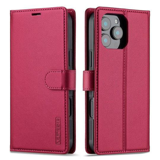 For iPhone 16 Pro Max LC.IMEEKE L2 Series Detachable Magsafe PU Phone Case with Lanyard(Red)