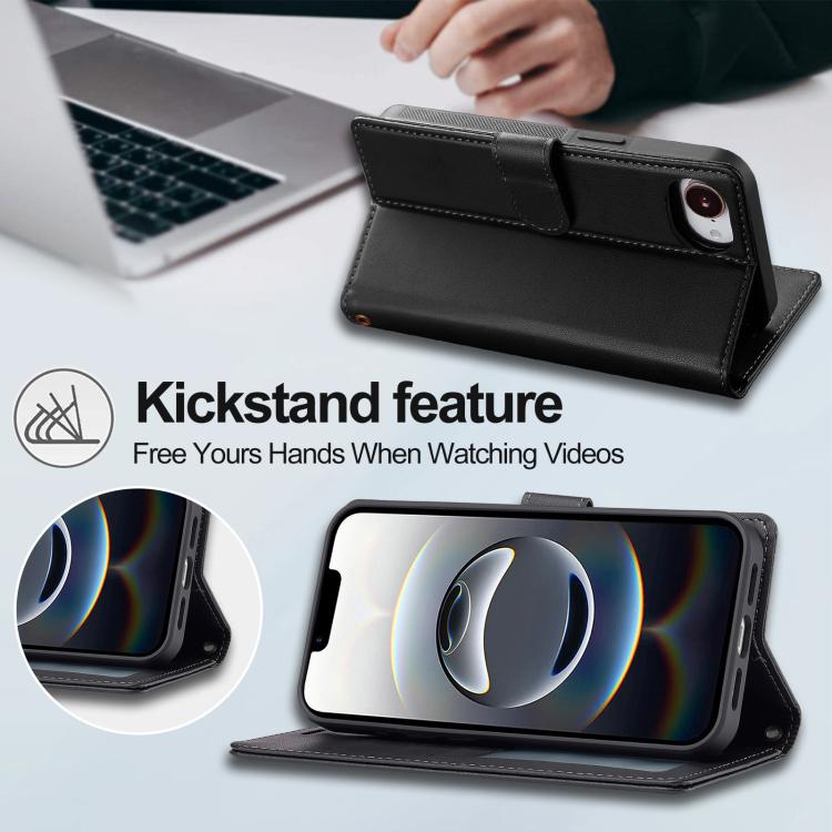 For iPhone 16e LC.IMEEKE L2 Series Detachable Magsafe PU Phone Case with Lanyard(Black) - iPhone 16e Cases by LC.IMEEKE | Online Shopping UK | buy2fix