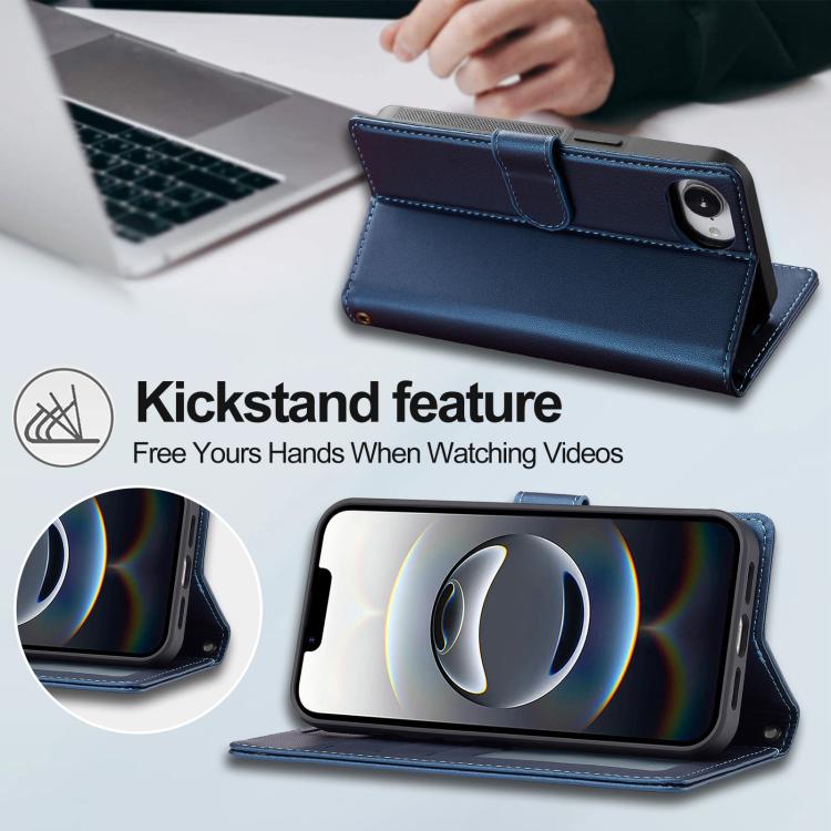 For iPhone 16e LC.IMEEKE L2 Series Detachable Magsafe PU Phone Case with Lanyard(Blue) - iPhone 16e Cases by LC.IMEEKE | Online Shopping UK | buy2fix