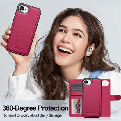 For iPhone 16e LC.IMEEKE L2 Series Detachable Magsafe PU Phone Case with Lanyard(Red) - iPhone 16e Cases by LC.IMEEKE | Online Shopping UK | buy2fix