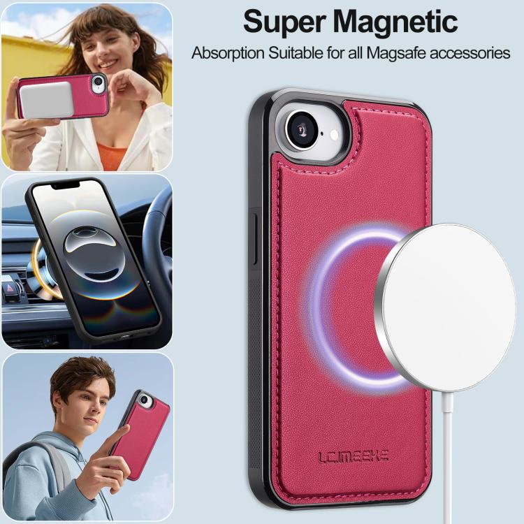 For iPhone 16e LC.IMEEKE L2 Series Detachable Magsafe PU Phone Case with Lanyard(Red) - iPhone 16e Cases by LC.IMEEKE | Online Shopping UK | buy2fix