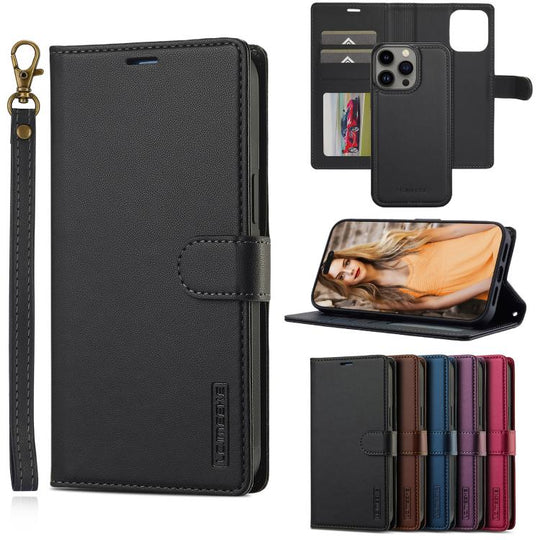 For iPhone 15 Pro LC.IMEEKE L2 Series Detachable Magsafe PU Phone Case with Lanyard(Black)