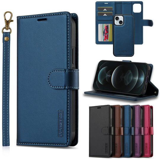 For iPhone 15 Plus LC.IMEEKE L2 Series Detachable Magsafe PU Phone Case with Lanyard(Blue)