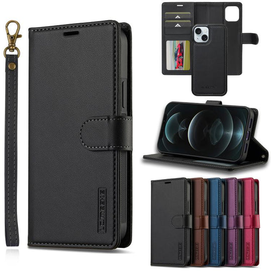 For iPhone 15 LC.IMEEKE L2 Series Detachable Magsafe PU Phone Case with Lanyard(Black)