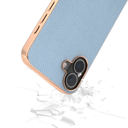 For iPhone 16 ABEEL Genuine Leather Mino Series Nano Plating Phone Case(Blue) by buy2fix