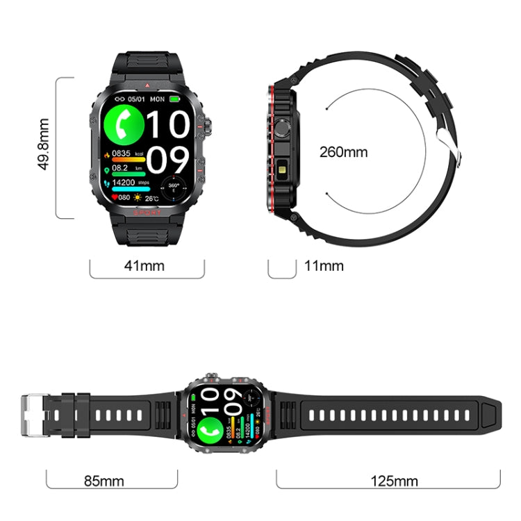 G45 2.01 inch Screen Silicone Strap 10m Waterproof Smart Watch, Support Flashlight / Bluetooth Call / HRV(Black) by buy2fix