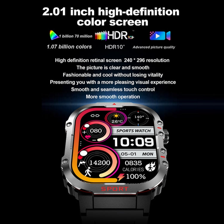 G45 2.01 inch Screen Silicone Strap 10m Waterproof Smart Watch, Support Flashlight / Bluetooth Call / HRV(Black) by buy2fix