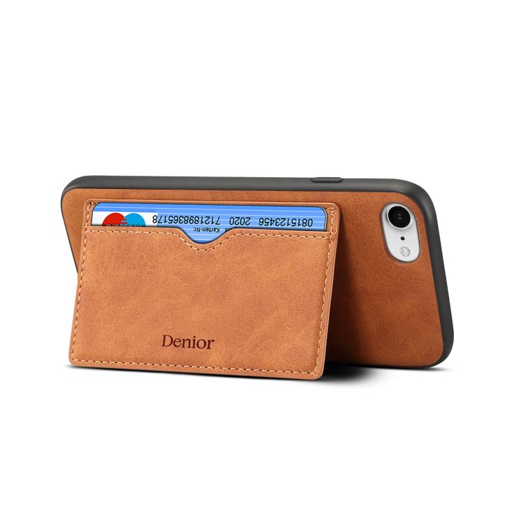 For iPhone 16e Denior D08 PU Single Card Slot Holder Phone Case(Brown) - iPhone 16e Cases by Denior | Online Shopping UK | buy2fix