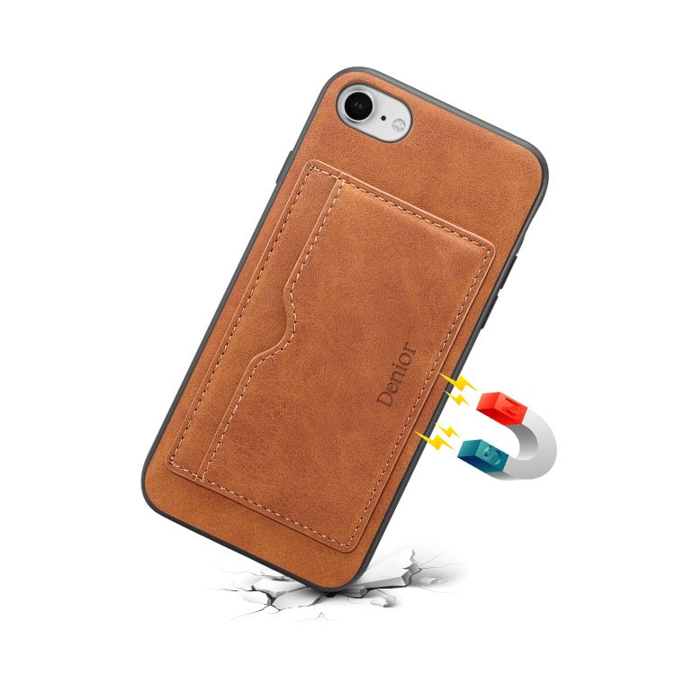 For iPhone 16e Denior D08 PU Single Card Slot Holder Phone Case(Brown) - iPhone 16e Cases by Denior | Online Shopping UK | buy2fix