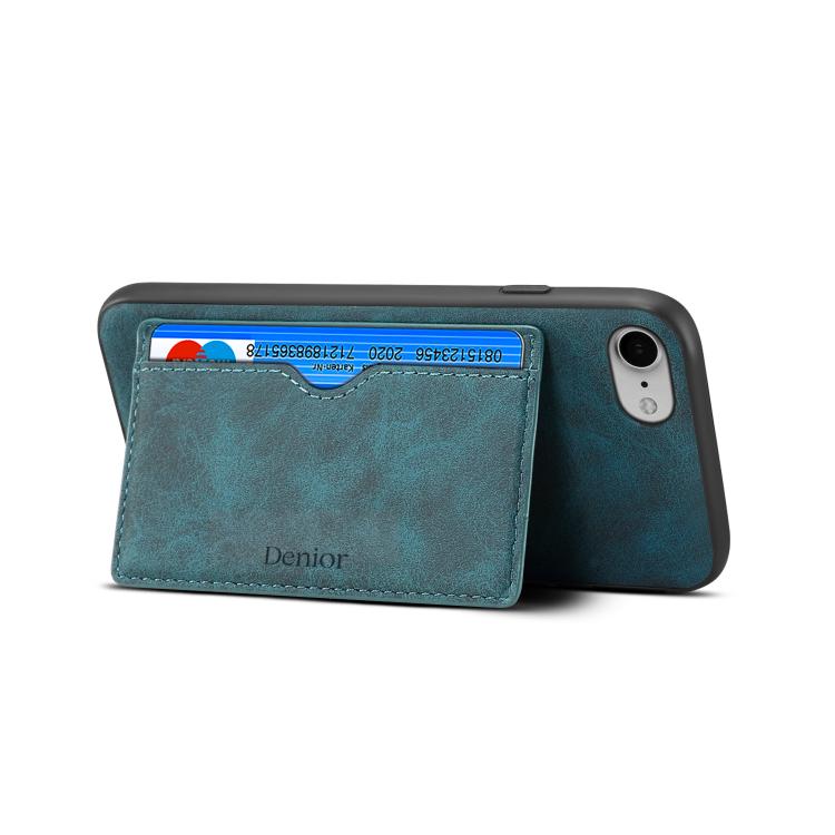 For iPhone 16e Denior D08 PU Single Card Slot Holder Phone Case(Blue) - iPhone 16e Cases by Denior | Online Shopping UK | buy2fix