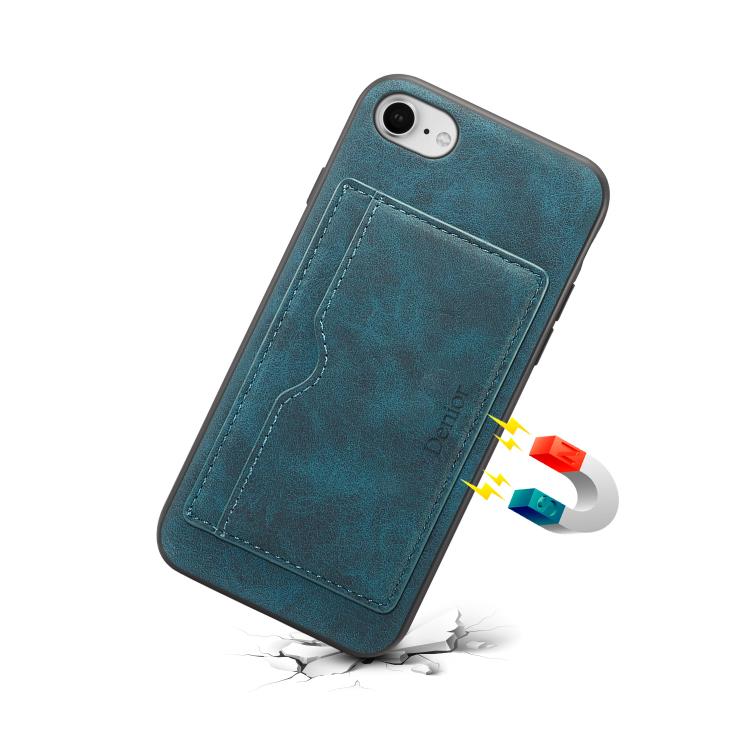 For iPhone 16e Denior D08 PU Single Card Slot Holder Phone Case(Blue) - iPhone 16e Cases by Denior | Online Shopping UK | buy2fix