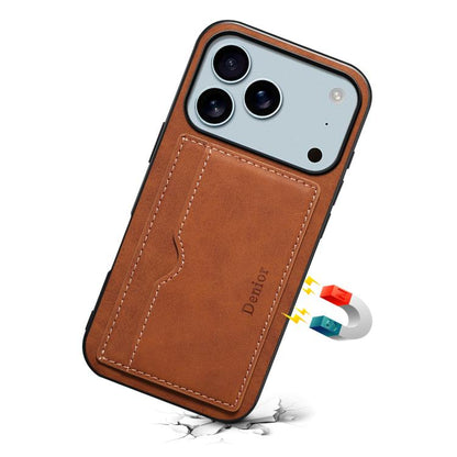 For iPhone 17 Pro Denior D08 PU Single Card Slot Holder Phone Case(Brown) - iPhone 17 Pro Cases by Denior | Online Shopping UK | buy2fix