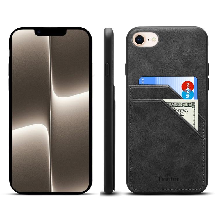 For iPhone 16e Denior D09 PU Dual Card Slot Back Cover Phone Case(Black) - iPhone 16e Cases by Denior | Online Shopping UK | buy2fix