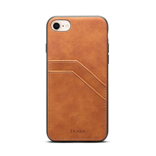 For iPhone 16e Denior D09 PU Dual Card Slot Back Cover Phone Case(Brown) - iPhone 16e Cases by Denior | Online Shopping UK | buy2fix