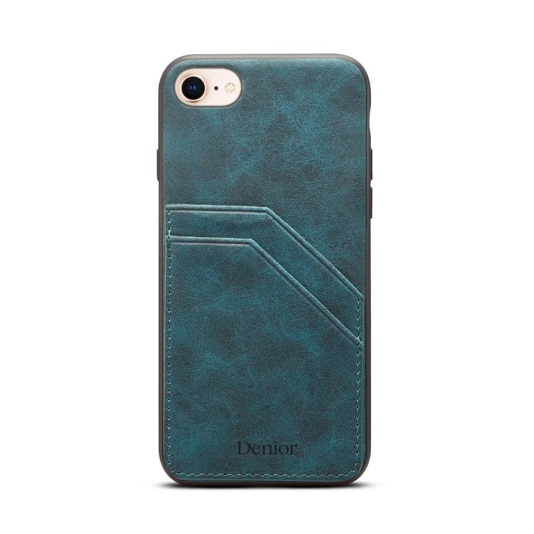For iPhone 16e Denior D09 PU Dual Card Slot Back Cover Phone Case(Blue) - iPhone 16e Cases by Denior | Online Shopping UK | buy2fix