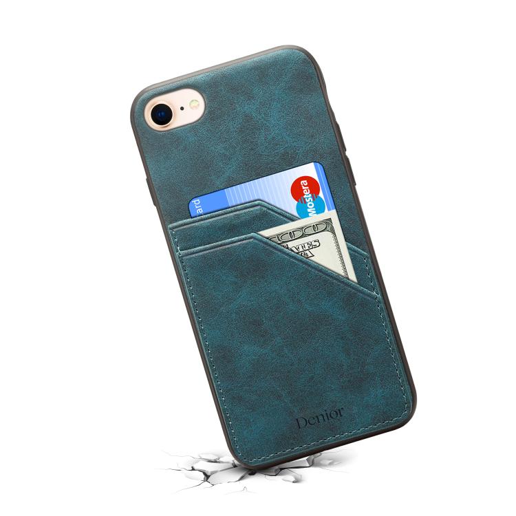 For iPhone 16e Denior D09 PU Dual Card Slot Back Cover Phone Case(Blue) - iPhone 16e Cases by Denior | Online Shopping UK | buy2fix